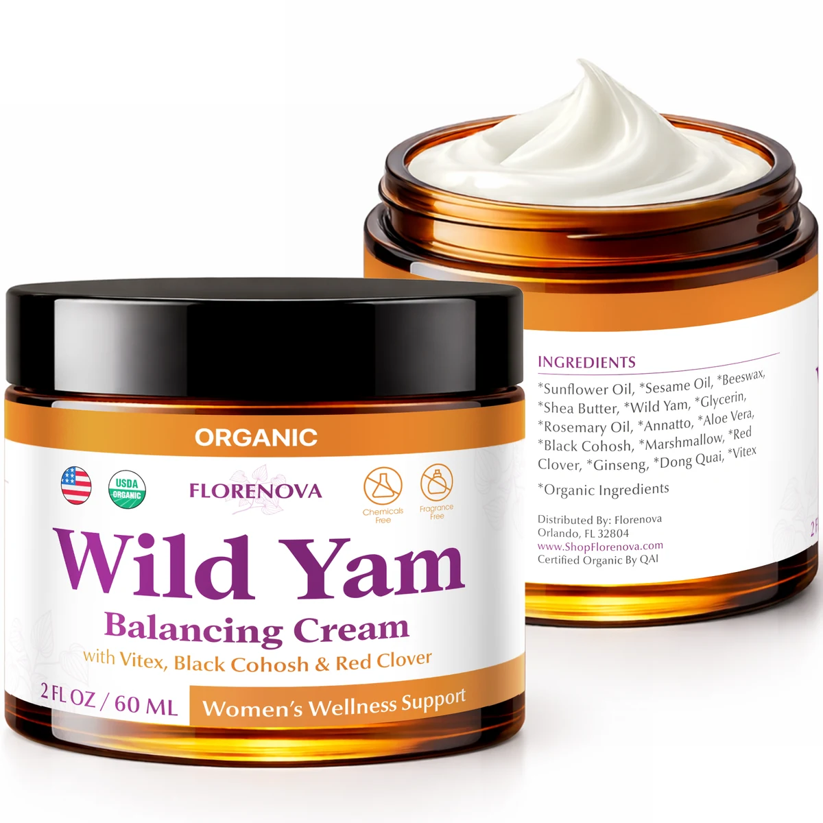 Florenova Wild Yam Cream — front and back of jar